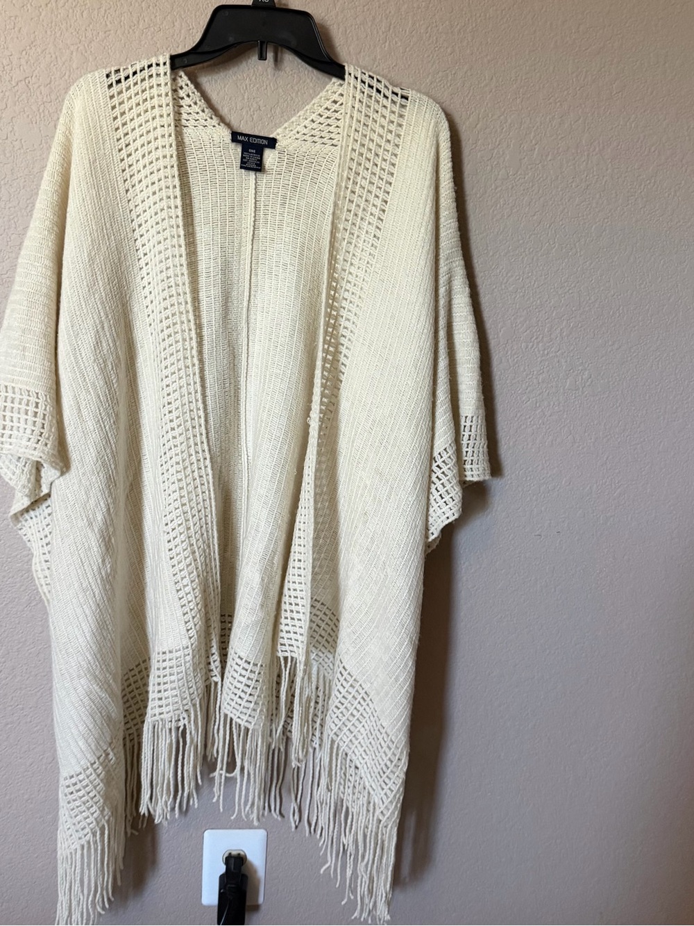 MAX EDITION Womens One Size Acrylic Fringe Cape Open Front Poncho Shrug Loose